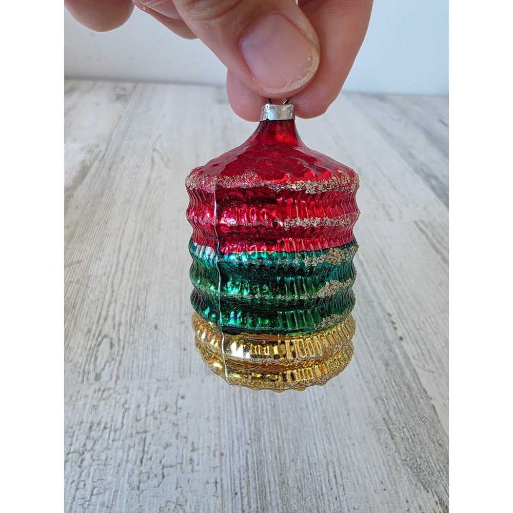 Vintage West Germany barrel rainbow Micah glass ornament Xmas tree
